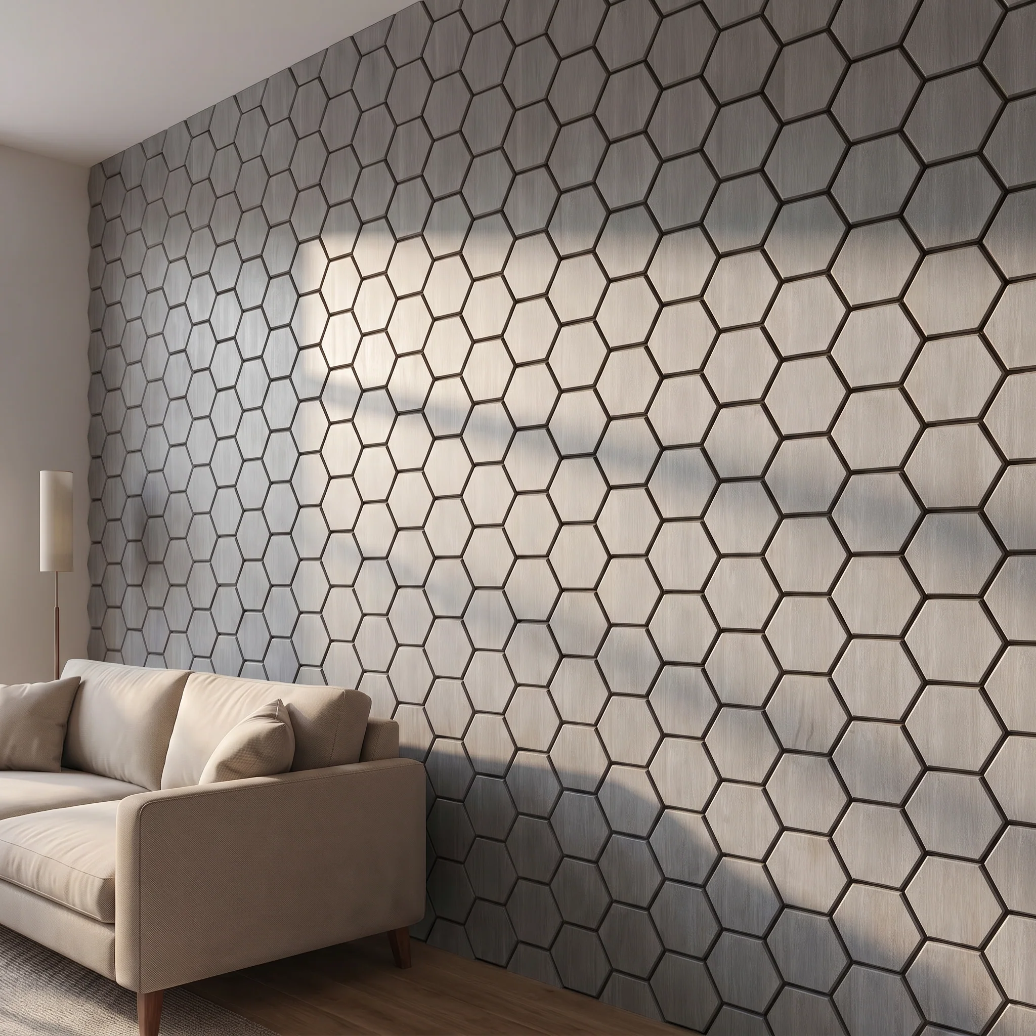 Hexagon Acoustic Panel | Gray Walnut 32 Inch (4 Panels per Box) | Wall Decor - Image 3