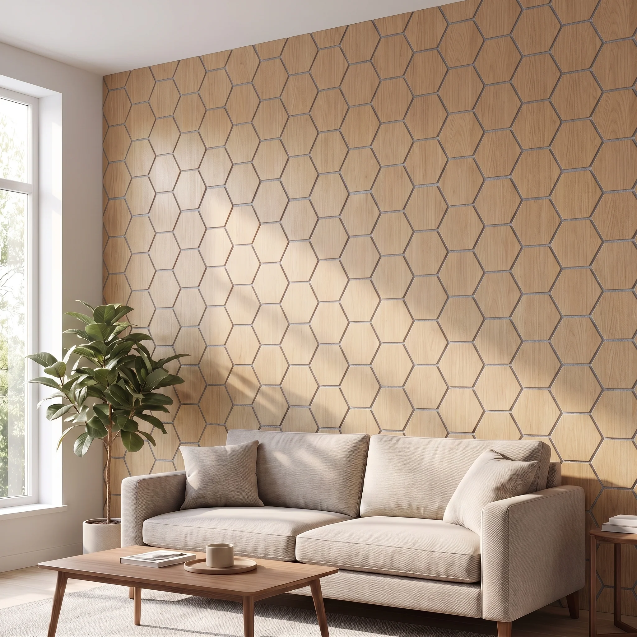 Hexagon Acoustic Panel | Natural Oak with Gray Felt 32 Inch (4 Panels per Box) | Wall Decor - Image 5