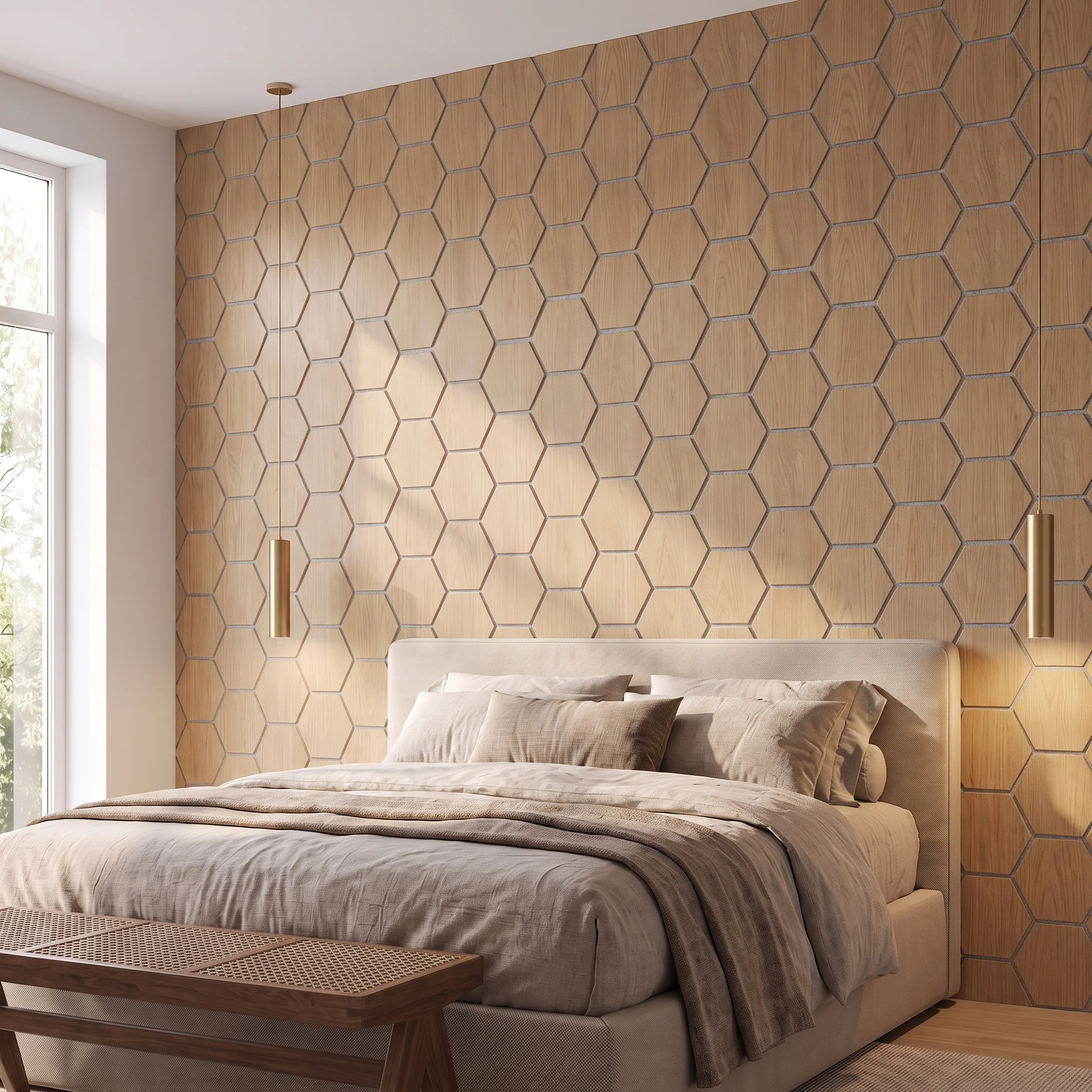Hexagon Acoustic Panel | Natural Oak with Gray Felt 32 Inch (4 Panels per Box) | Wall Decor - Image 7