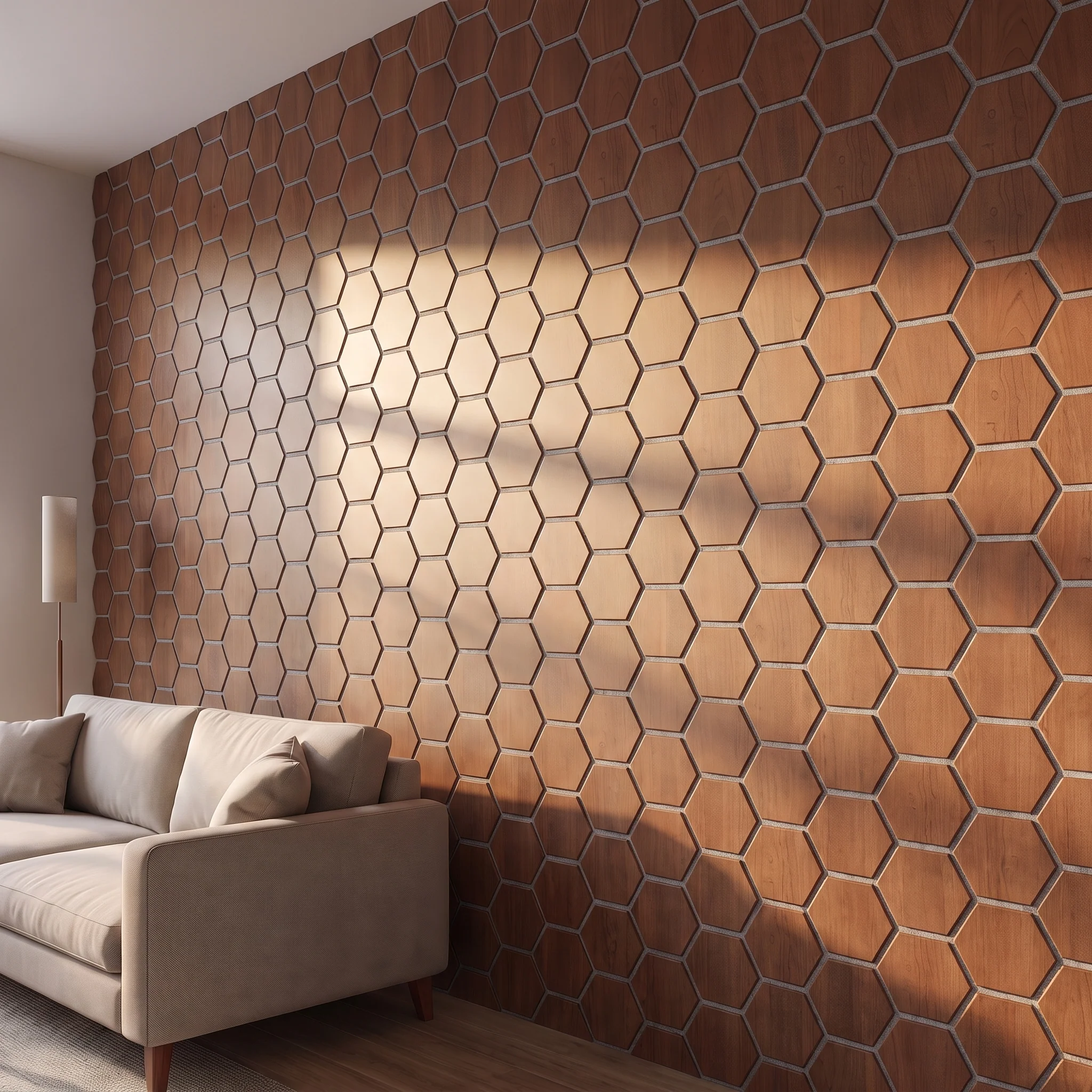 Hexagon Acoustic Panel | Smoked Oak with Gray Felt 32 Inch (4 Panels per Box) | Wall Decor - Image 3