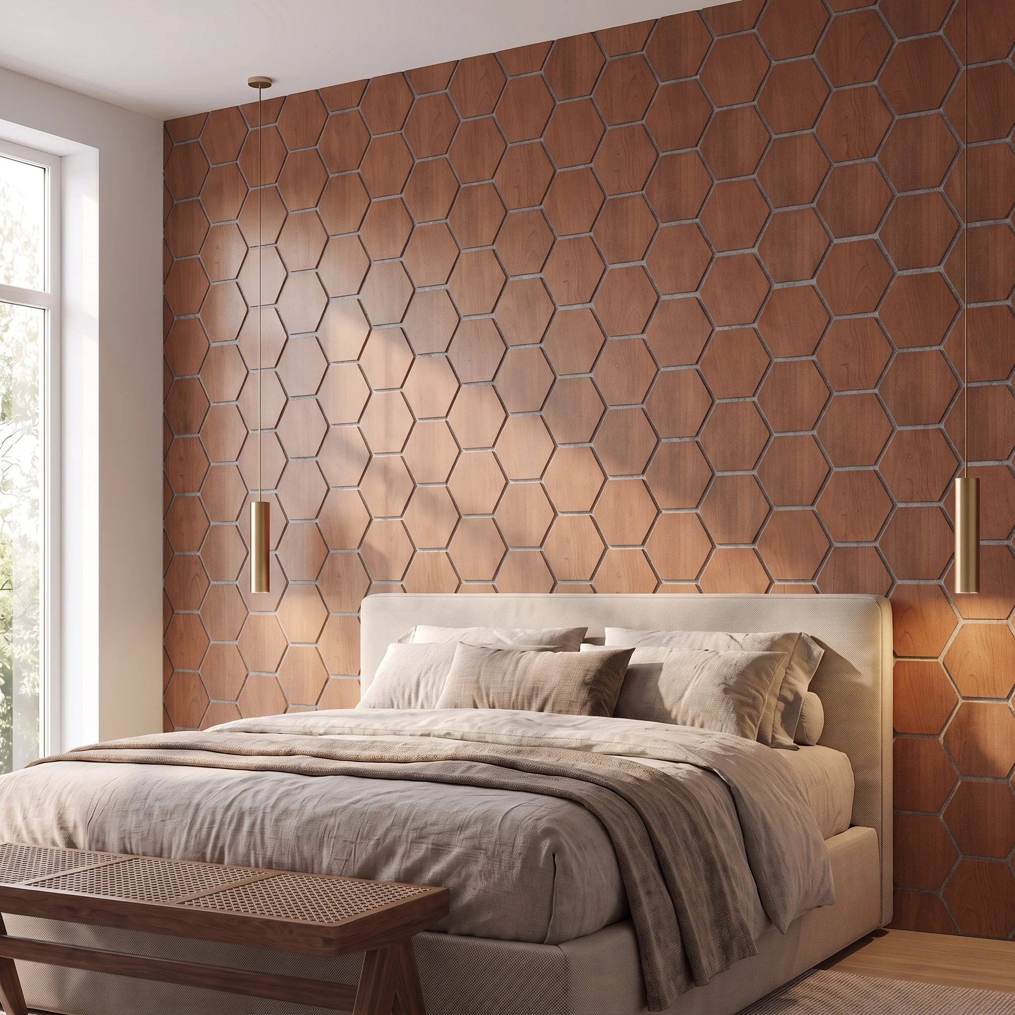 Hexagon Acoustic Panel | Smoked Oak with Gray Felt 32 Inch (4 Panels per Box) | Wall Decor - Image 5