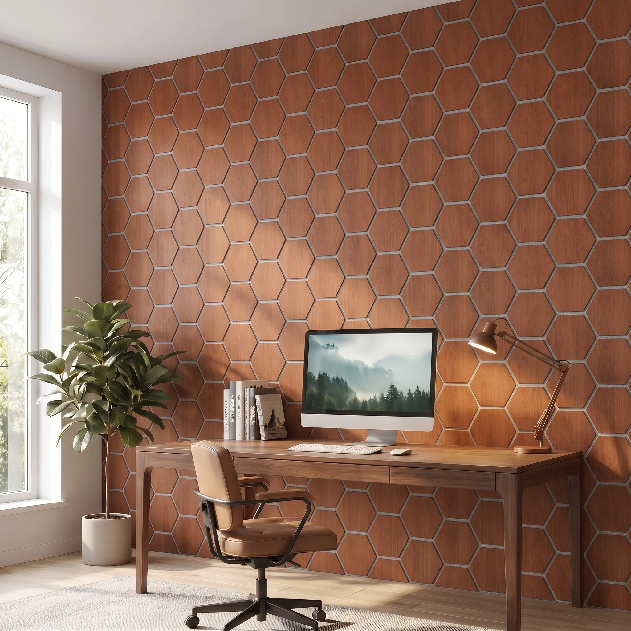 Hexagon Acoustic Panel | Smoked Oak with Gray Felt 32 Inch (4 Panels per Box) | Wall Decor - Image 7