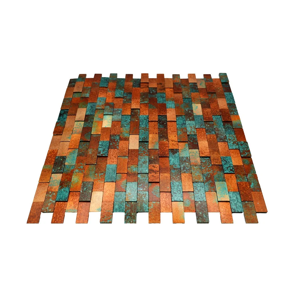 Peel and Stick Backsplash | Brick 3D Patina Copper | 11.73×11.81" - Image 4