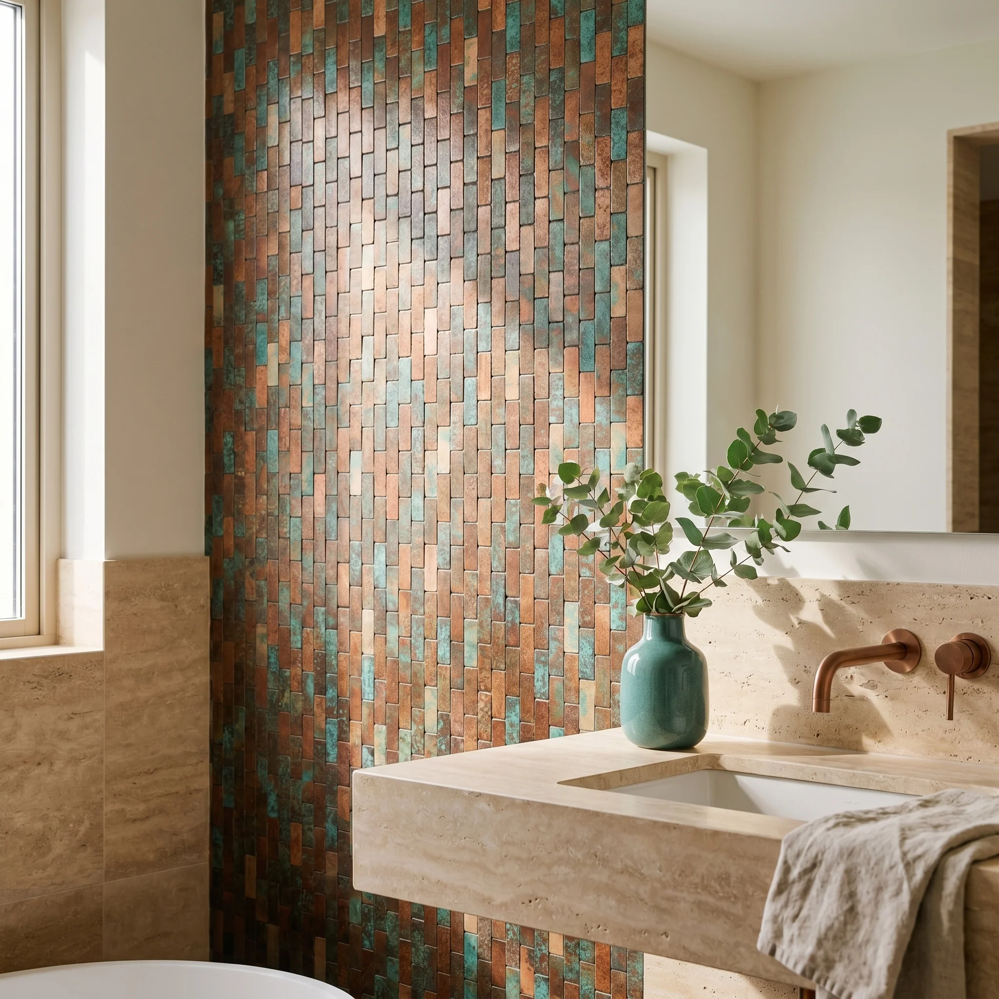 Peel and Stick Backsplash | Brick 3D Patina Copper | 11.73×11.81" - Image 5