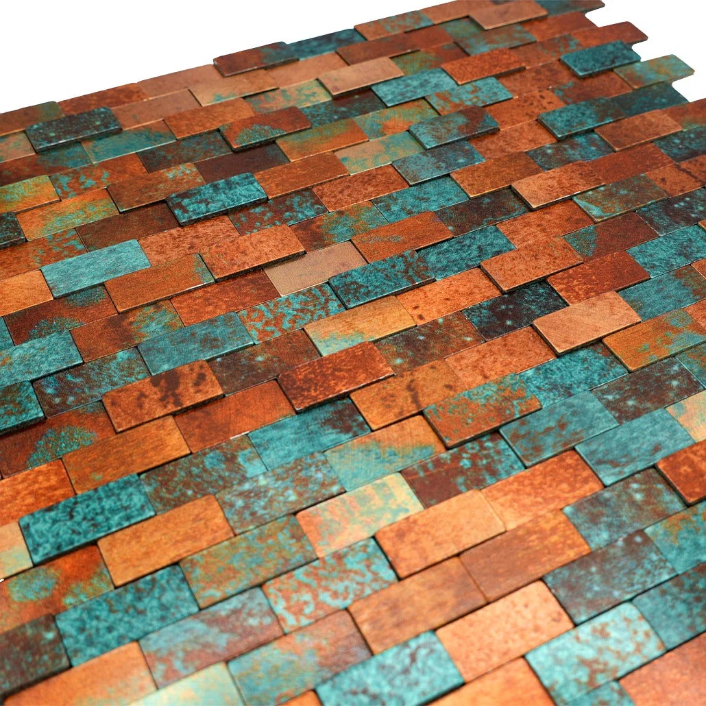 Peel and Stick Backsplash | Brick 3D Patina Copper | 11.73×11.81" - Image 8