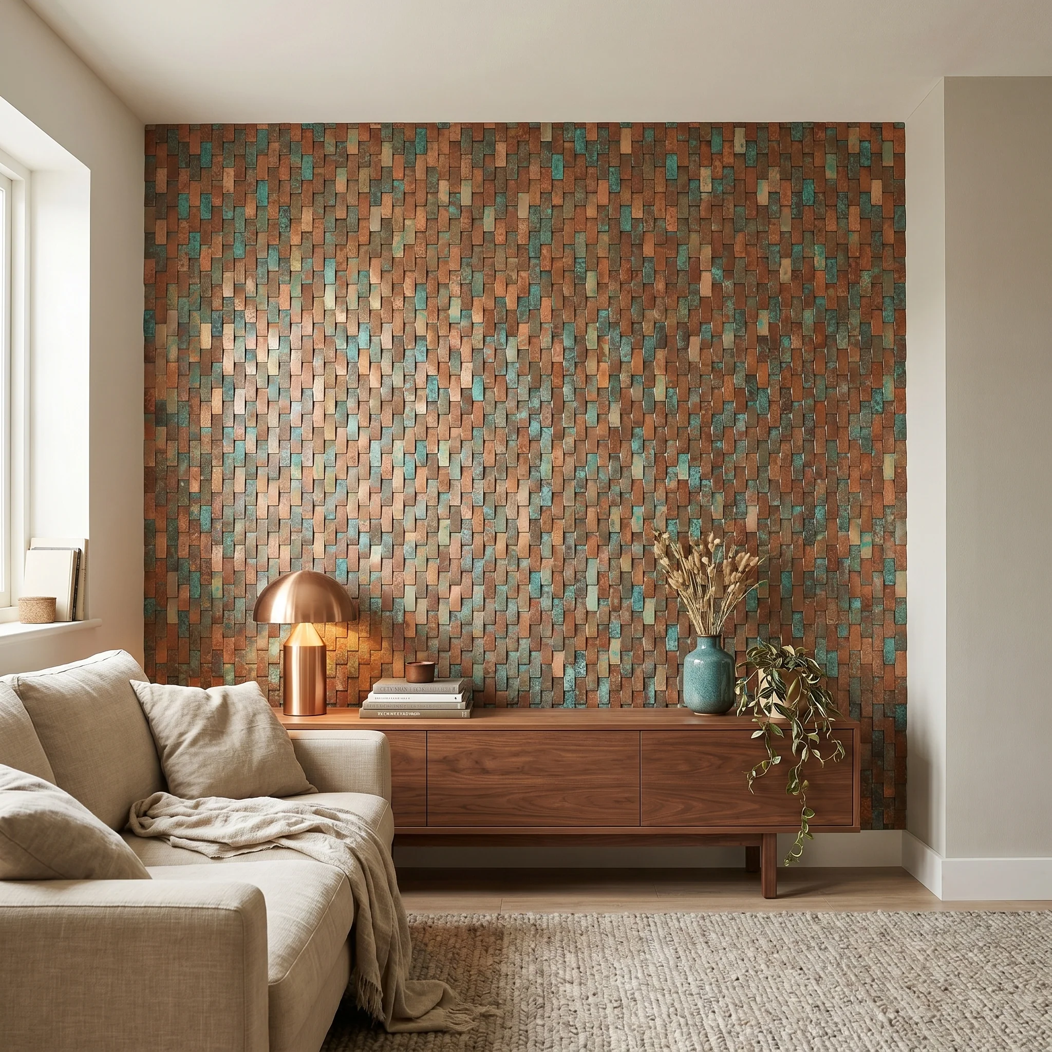 Peel and Stick Backsplash | Brick 3D Patina Copper | 11.73×11.81" - Image 9