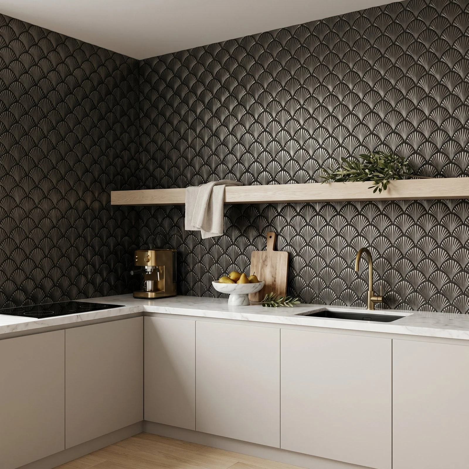 Peel and Stick Backsplash | Fan Anthracite | 10.55×11.06"
