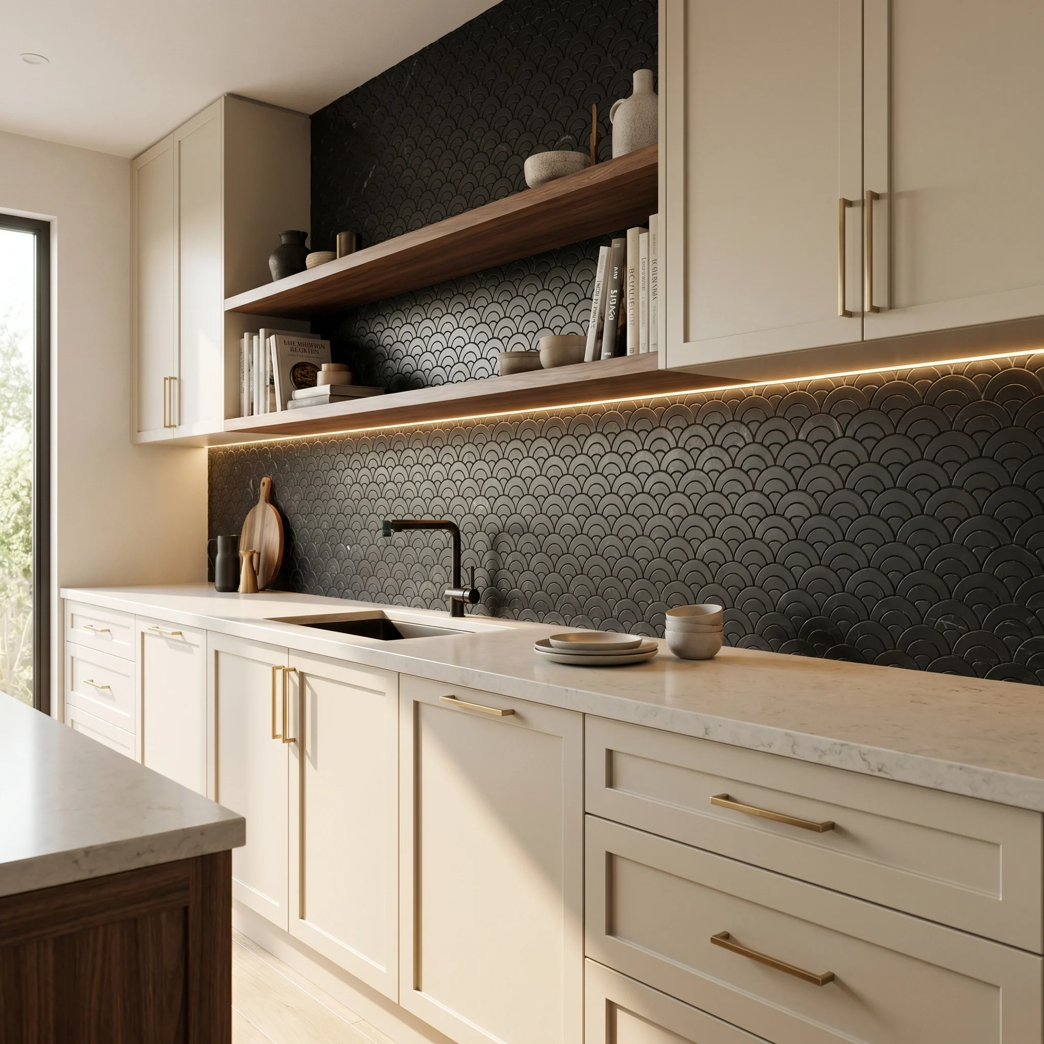 Peel and Stick Backsplash | Fan Black | 10.55×11.06" - Image 3