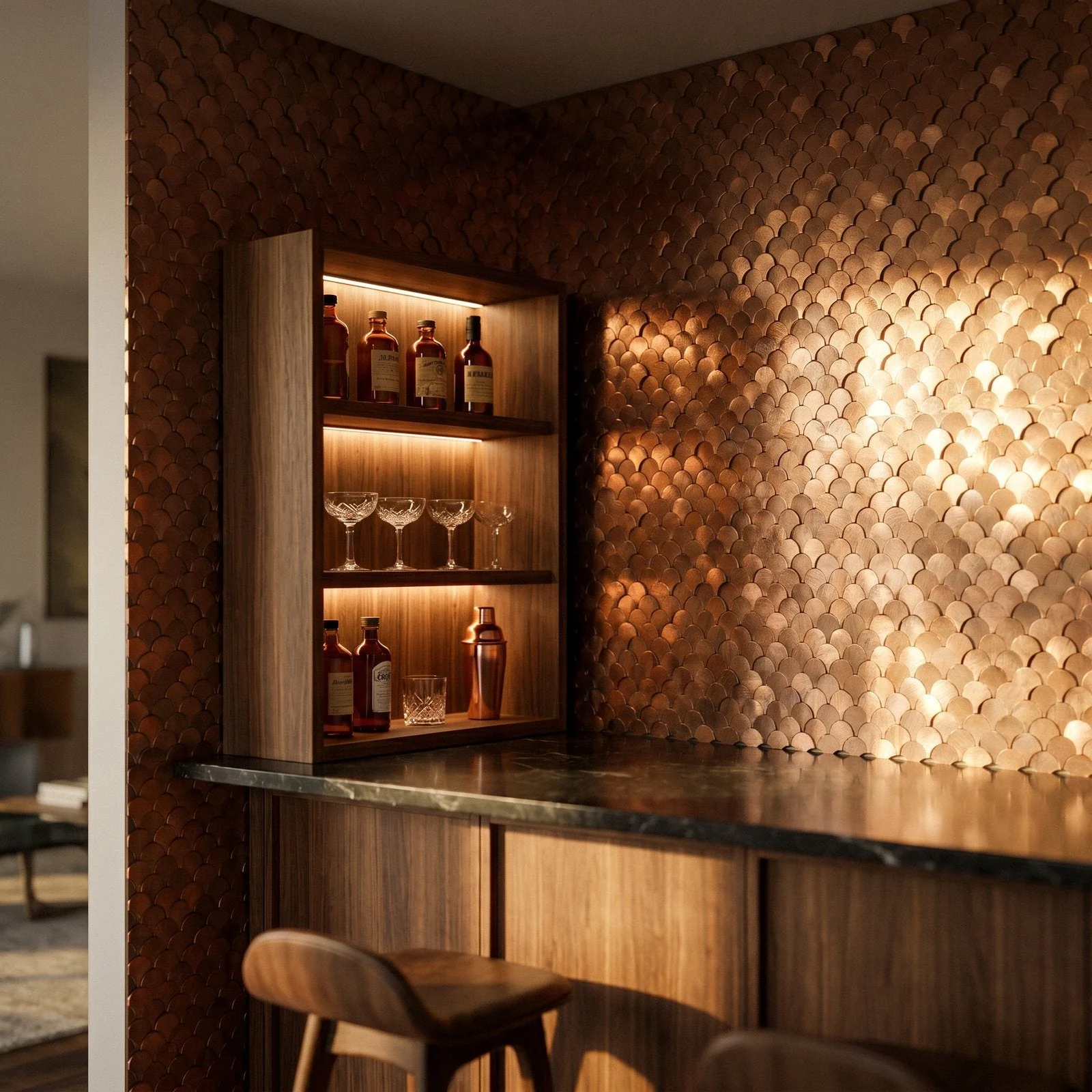 Peel and Stick Backsplash | Fish Scale 3D Copper | 11.73×11.34" - Image 7