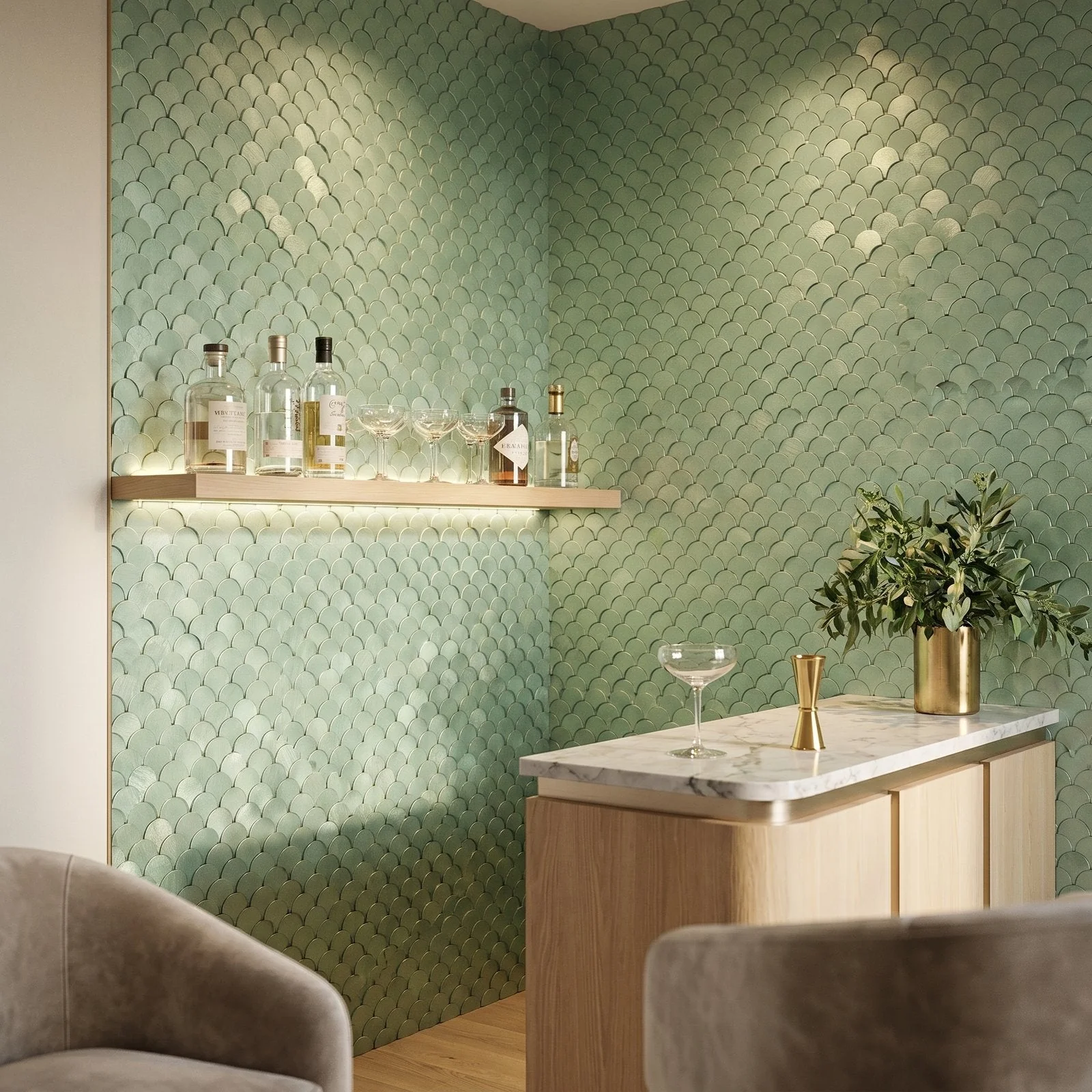 Peel and Stick Backsplash | Fish Scale 3D Pastel Green | 11.73×11.34" - Image 7