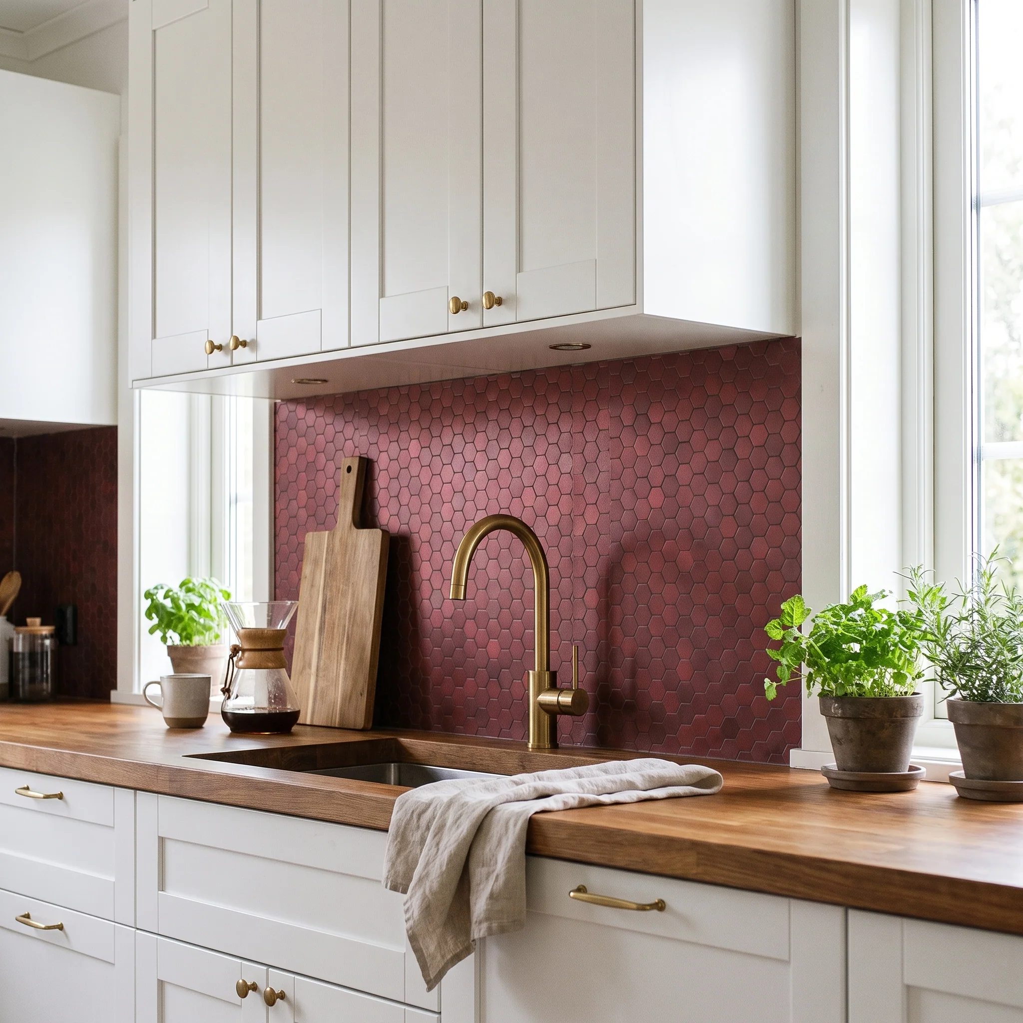 Peel and Stick Backsplash | Hexagon Burgundy | 11.5×11.34" - Image 3