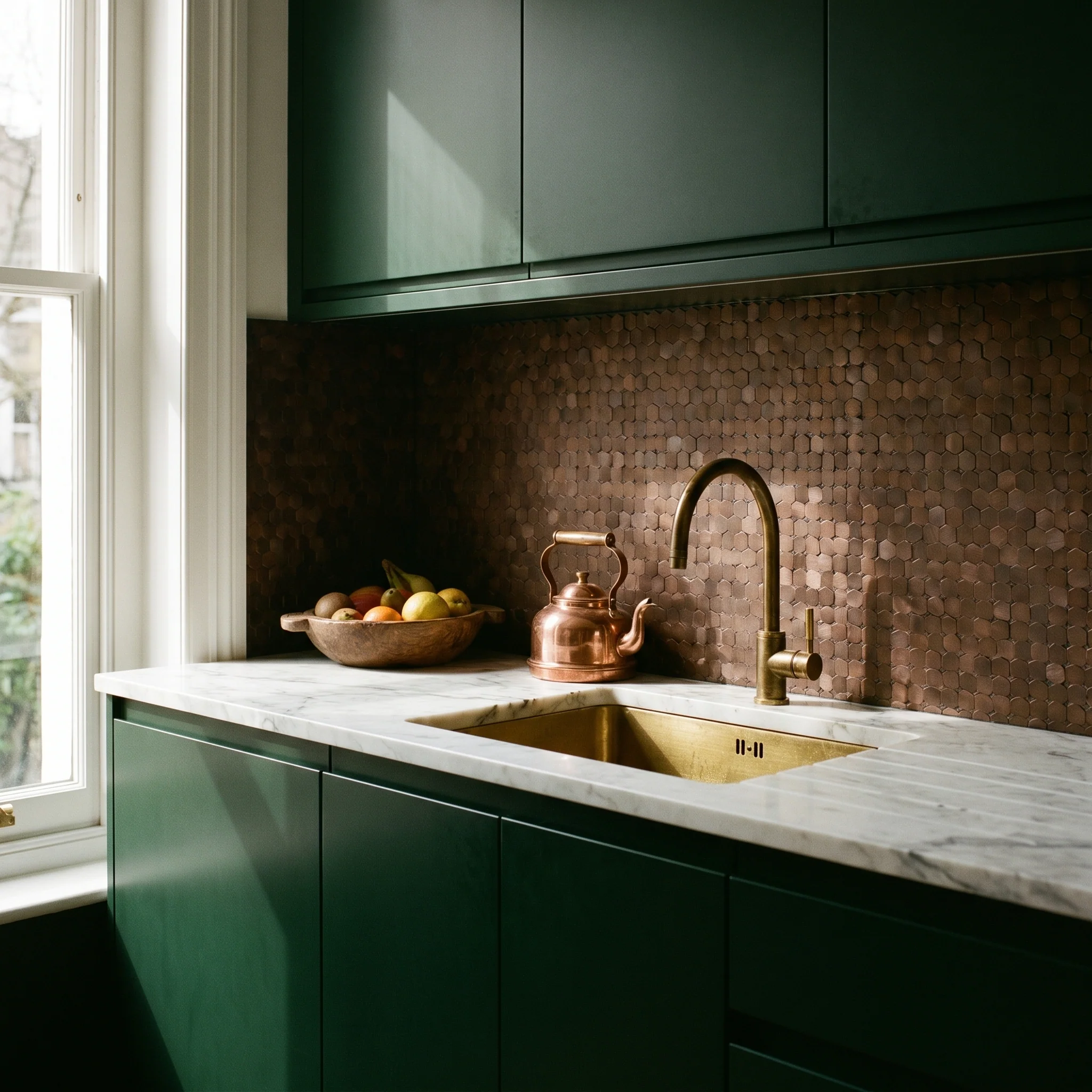 Peel and Stick Backsplash | Mini Hexagon 3D Dark Copper | 11.73×12.09" - Image 3