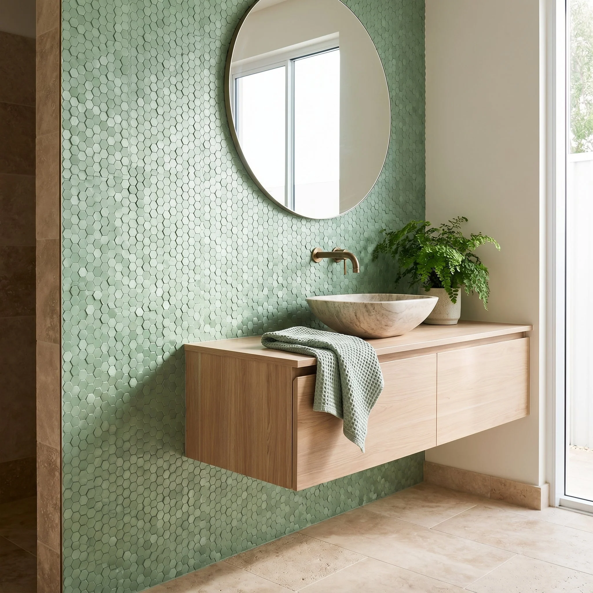 Peel and Stick Backsplash | Mini Hexagon 3D Pastel Green | 11.73×12.09" - Image 3