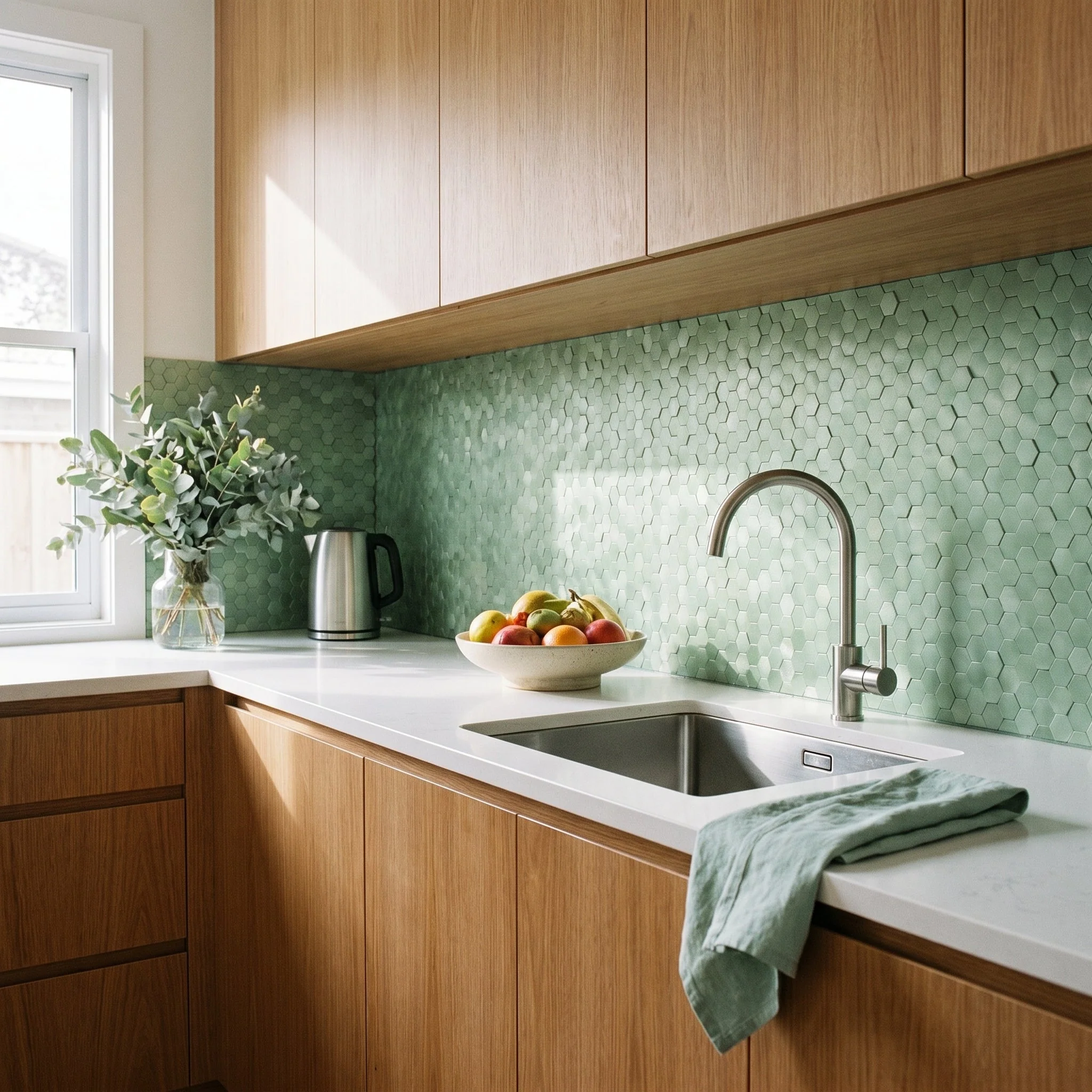 Peel and Stick Backsplash | Mini Hexagon 3D Pastel Green | 11.73×12.09" - Image 5