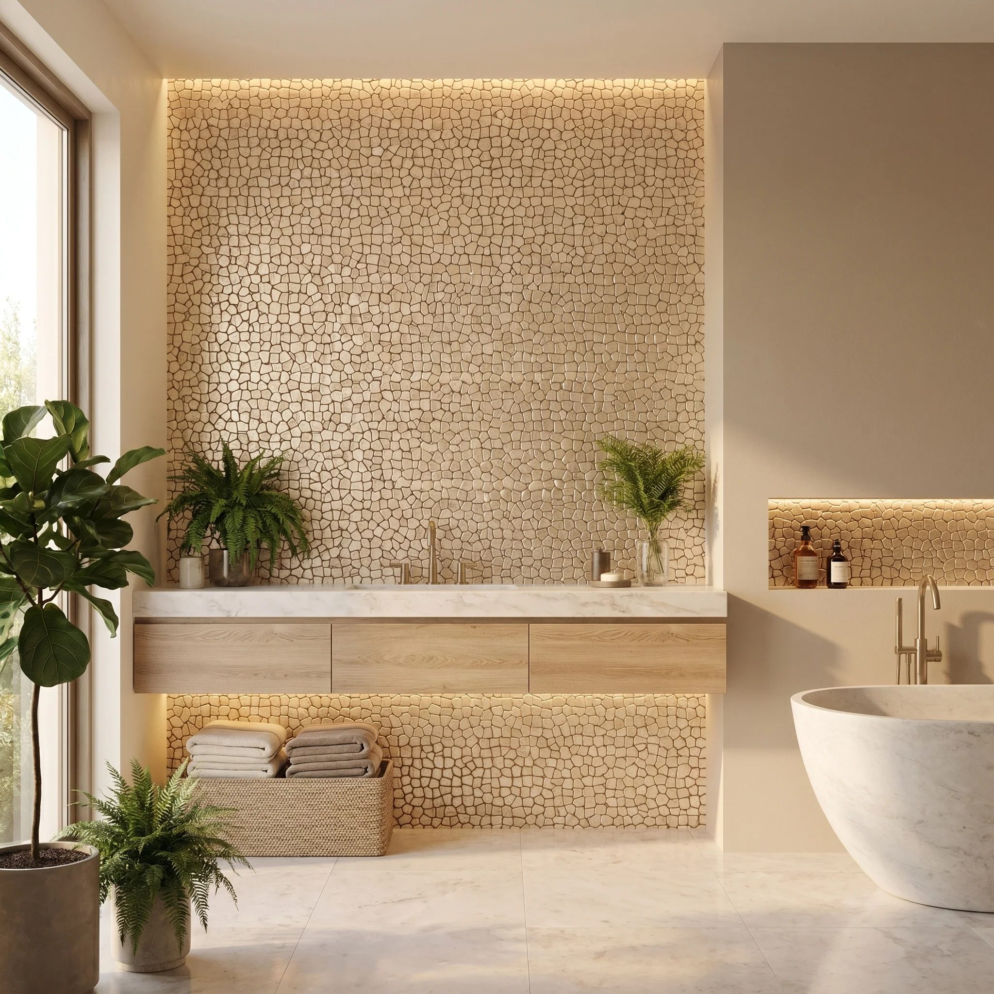 Peel and Stick Backsplash | Pentagon 3D Champagne | 11.1×11.1" - Image 3