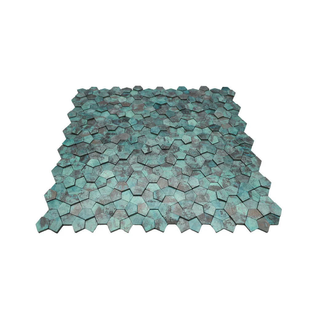 Peel and Stick Backsplash | Pentagon 3D Patina Copper | 11.1×11.1" - Image 4