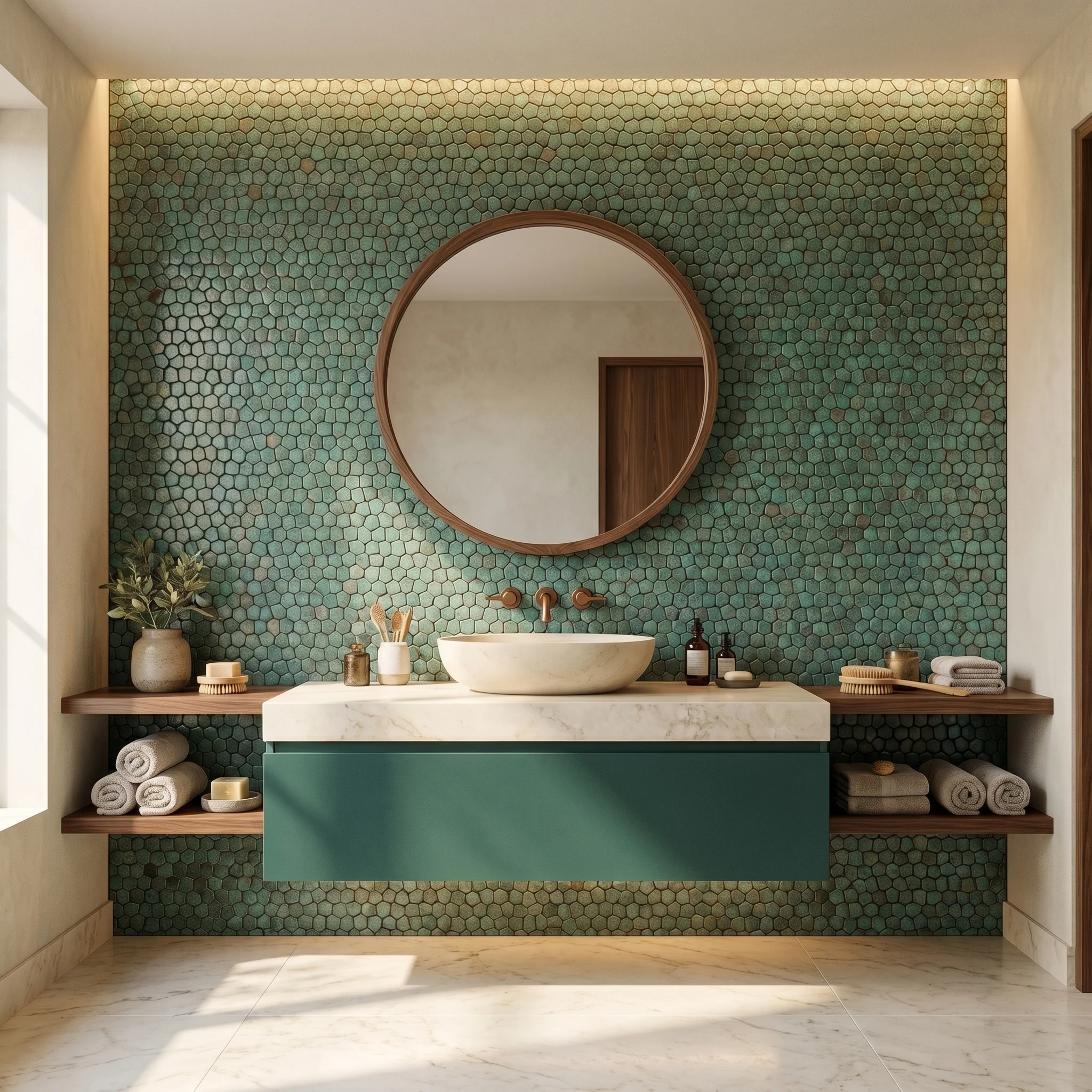Peel and Stick Backsplash | Pentagon 3D Patina Copper | 11.1×11.1" - Image 5