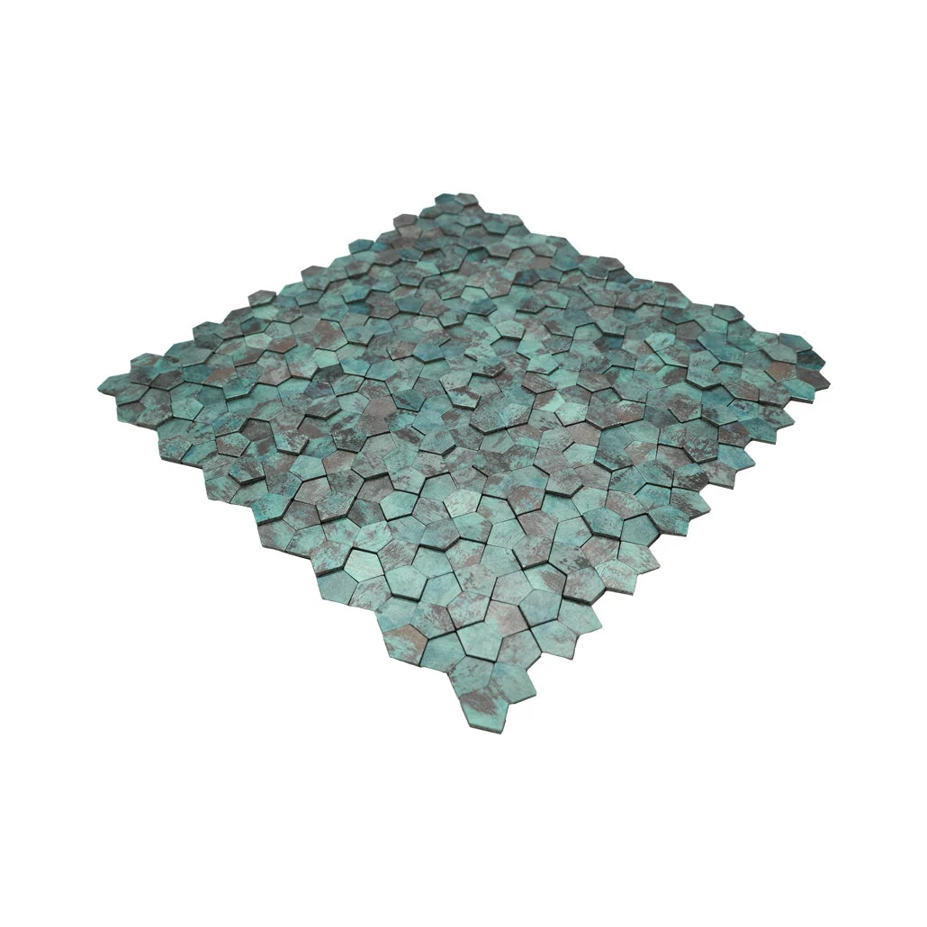 Peel and Stick Backsplash | Pentagon 3D Patina Copper | 11.1×11.1" - Image 6