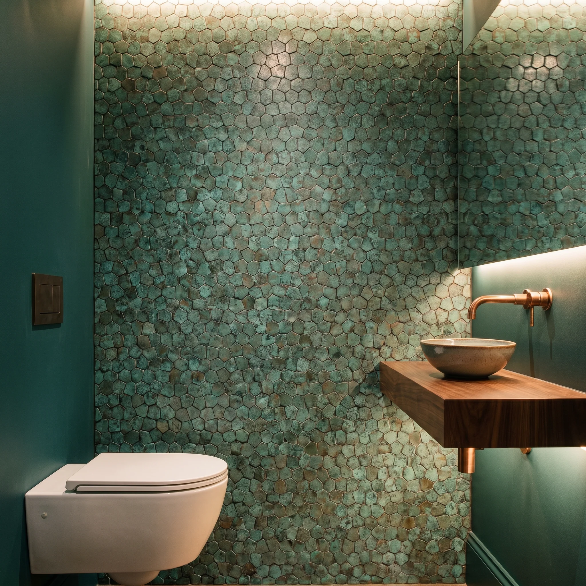 Peel and Stick Backsplash | Pentagon 3D Patina Copper | 11.1×11.1" - Image 7