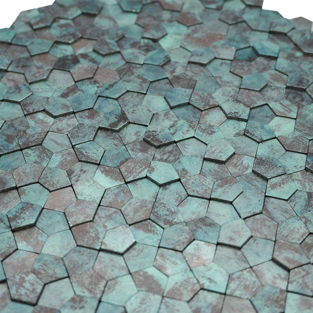 Peel and Stick Backsplash | Pentagon 3D Patina Copper | 11.1×11.1" - Image 8
