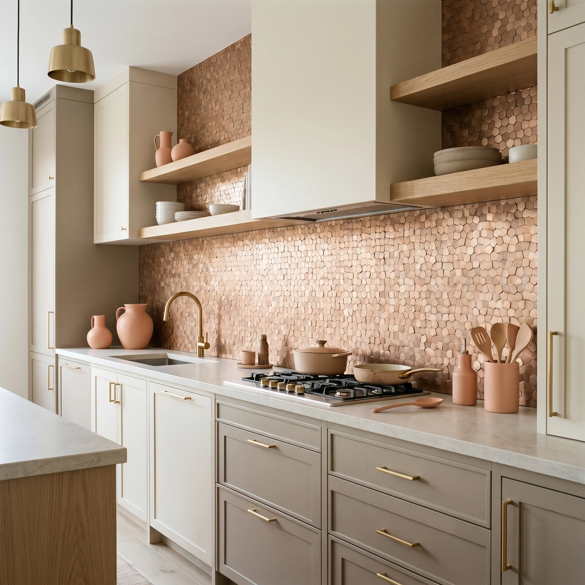 Peel and Stick Backsplash | Pentagon 3D Salmon | 11.1×11.1" - Image 3