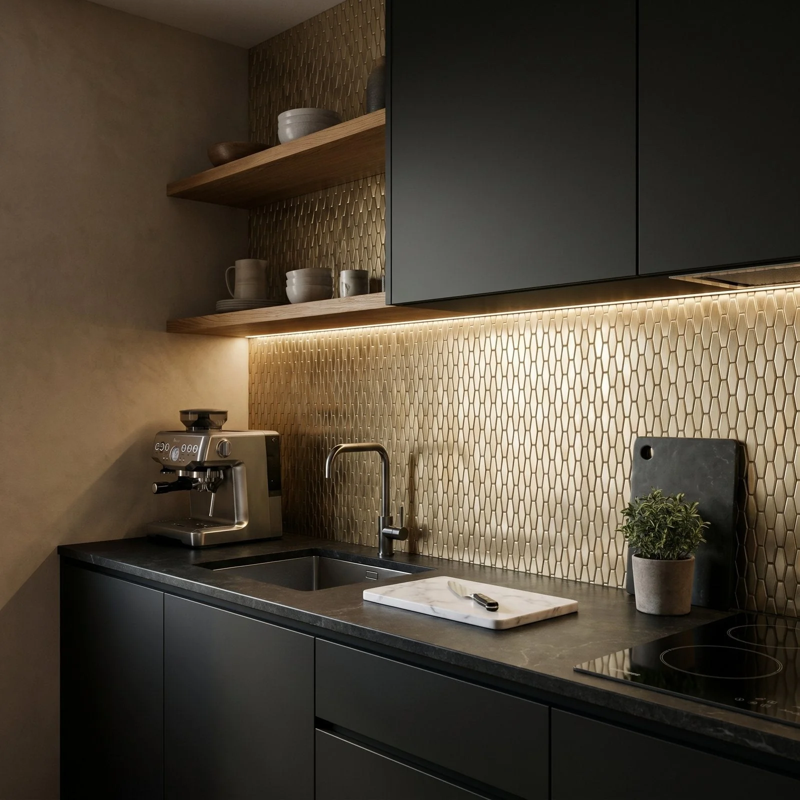 Peel and Stick Backsplash | Picket 3D Gold | 12.2×11.81"