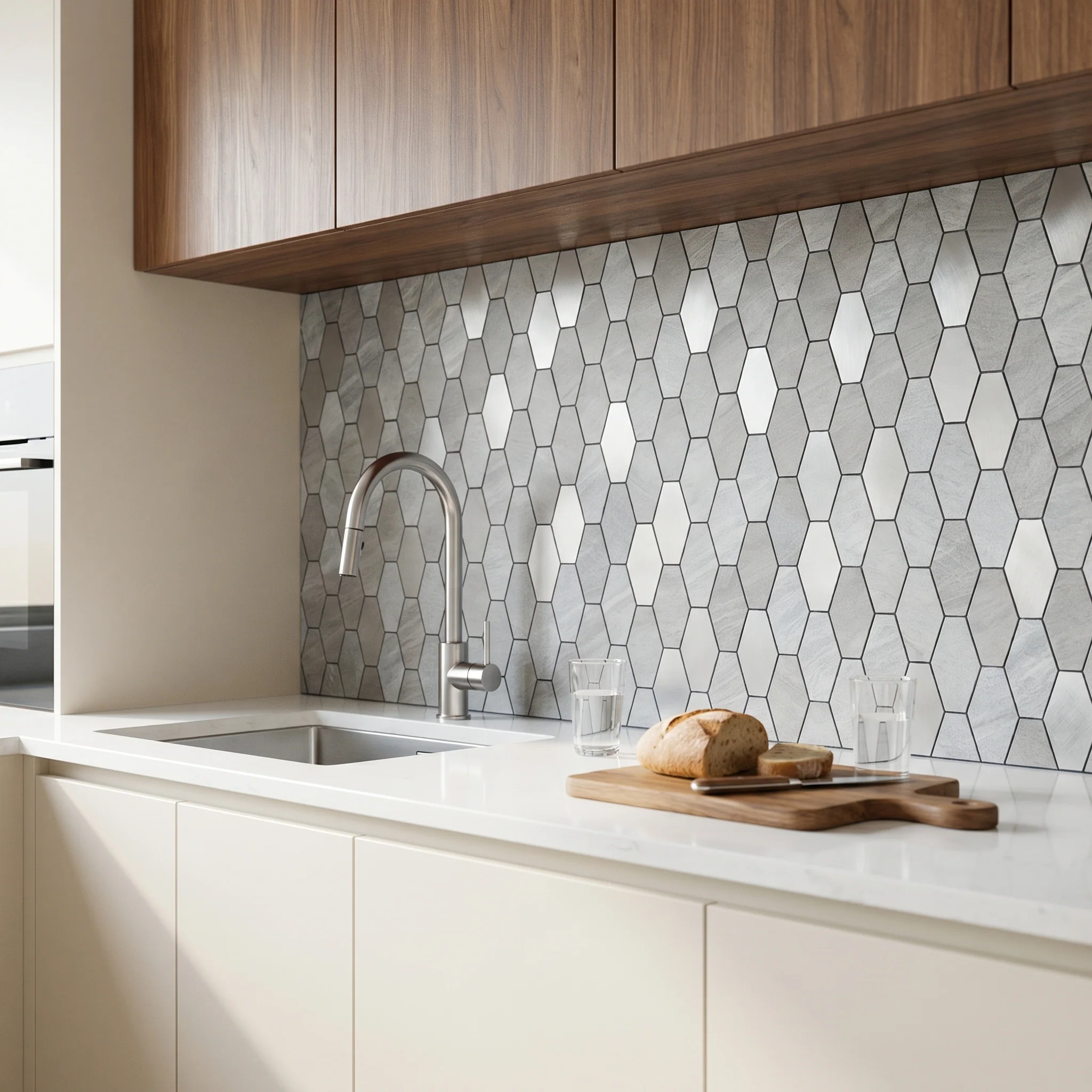 Peel and Stick Backsplash | Picket Silver | 11.81×11.81" - Image 3