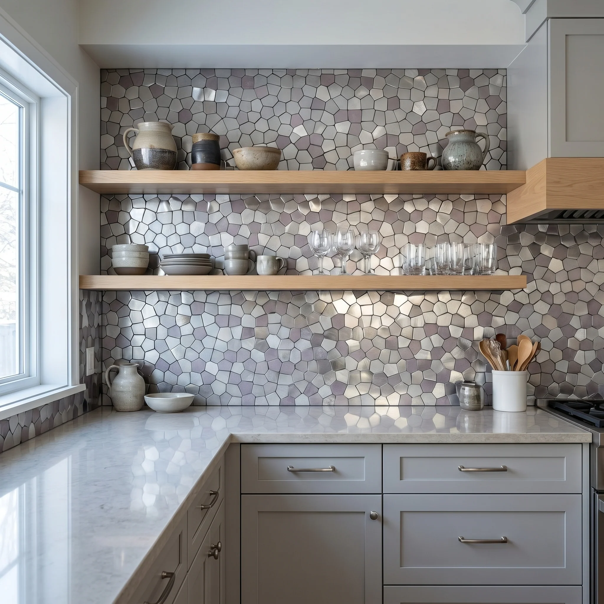 Peel and Stick Backsplash | Polygon Gray | 11.81×10.31" - Image 3