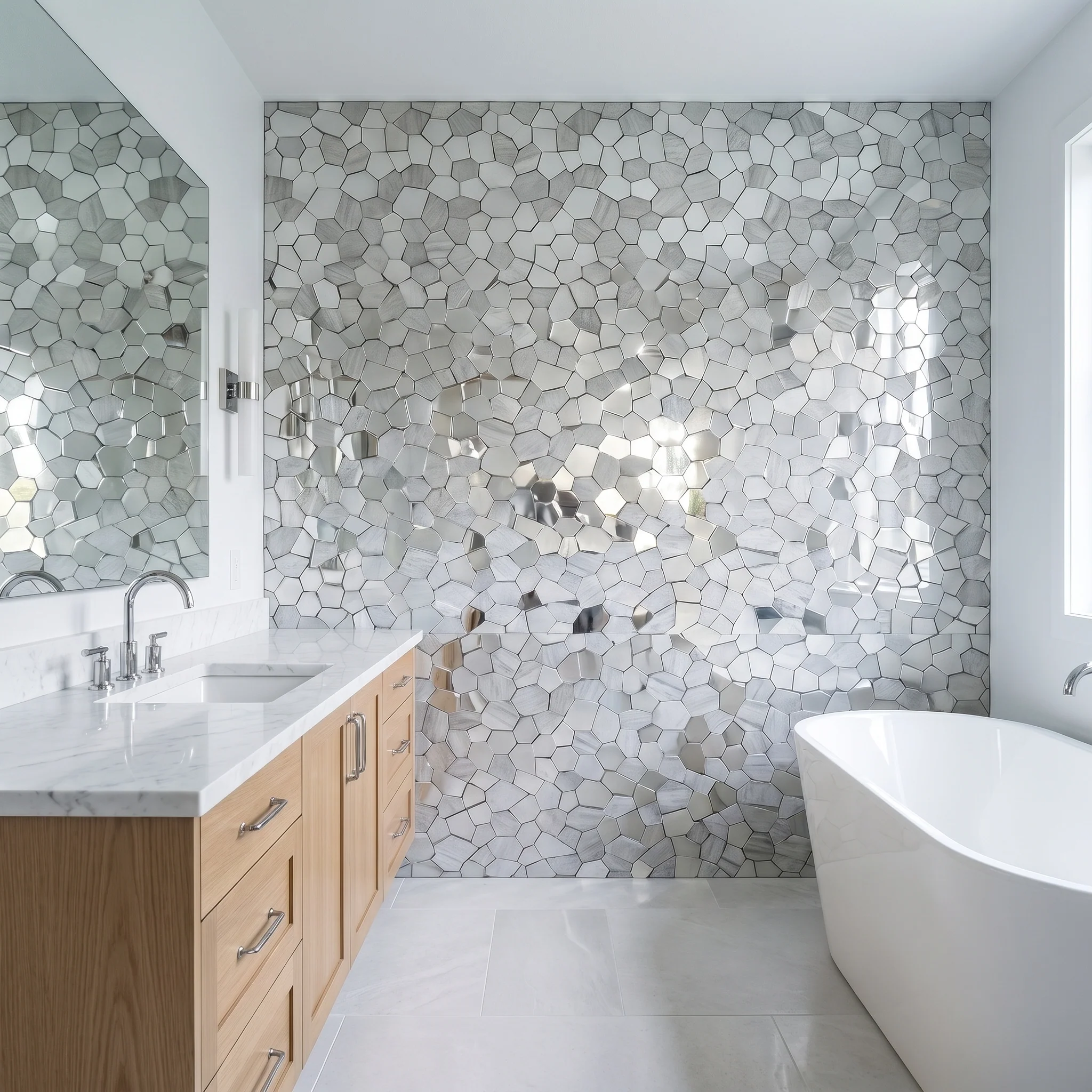 Peel and Stick Backsplash | Polygon Silver | 11.81×10.31" - Image 5