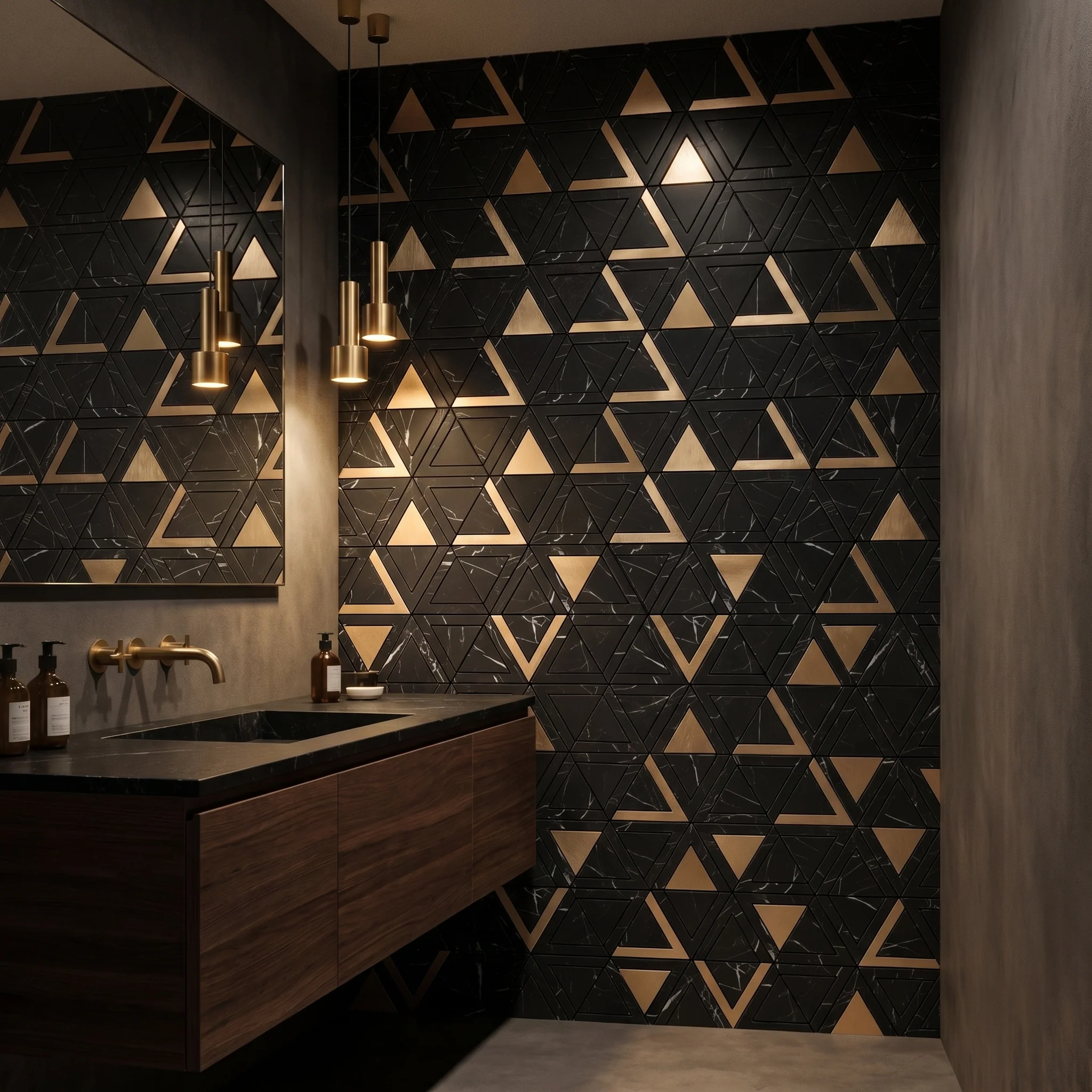 Peel and Stick Backsplash | Triangle Black Gold | 11.3×13.03" - Image 3