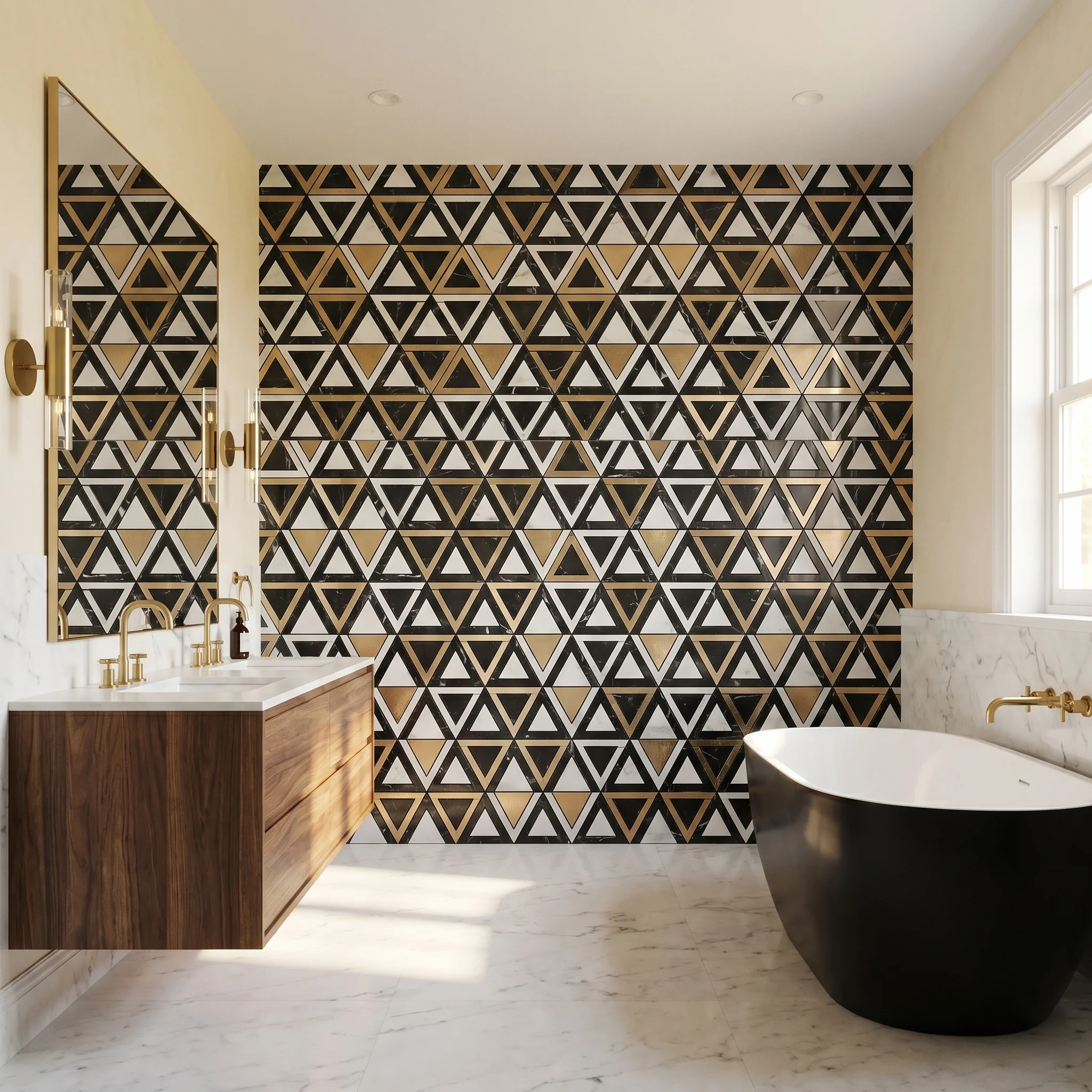 Peel and Stick Backsplash | Triangle Black White-Gold | 11.3×13.03" - Image 3