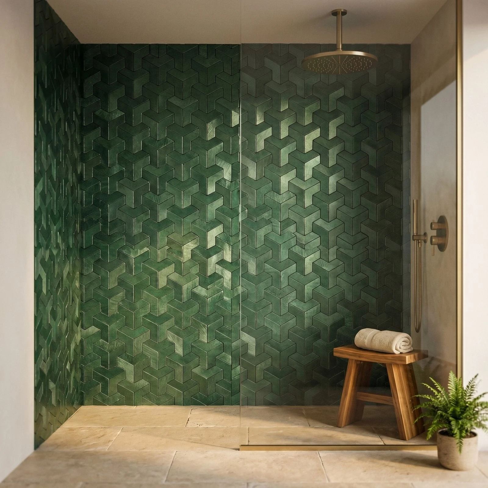 Peel and Stick Backsplash | Trifold 3D Dark Green | 11.02×11.93" - Image 3