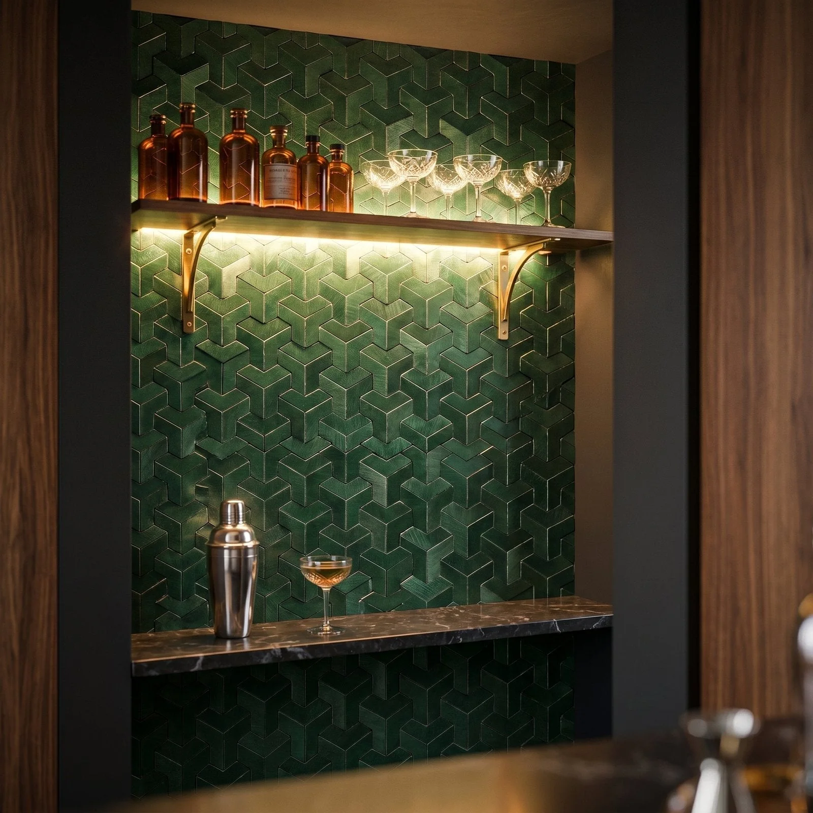 Peel and Stick Backsplash | Trifold 3D Dark Green | 11.02×11.93" - Image 7